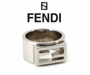 7万新品◆M=22号◆FENDI フェンディ FFバゲットモチーフ ワイドバンドリング シルバー 1円