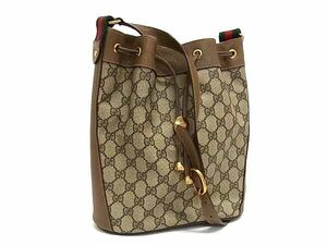 1円 ■美品■ GUCCI グッチ 41 02 034 オールドグッチ ヴィンテージ シェリーライン GG柄 PVC 巾着型 ショルダーバッグ ブラウン系 AX3219