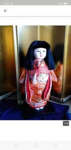 [市松人形]日本人形／御迎人形／金糸／高さ37cm／台16.5×11×1.5cm