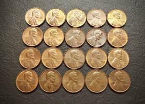 美品 1セントコイン リンカーン記念堂 1959年～製造の20枚セット 送料無料です。　（14988） USA 貨幣 硬貨 ペニー アメリカ