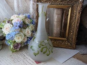 （仏）アンティーク　ヤドリギモチーフ　エナメル彩が素敵な花瓶