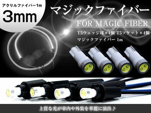 マジックファイバー 3mm 1ｍ/100cm T5 LEDソケット ホワイト 白 配線付き アクリルファイバー アクリルチューブ LEDファイバー