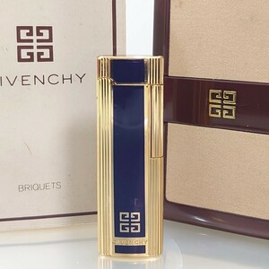 超美品 ジバンシィ GIVENCHY ロゴ ローラー ガスライター ゴールド ネイビー GOLD 箱付き 喫煙具 タバコ