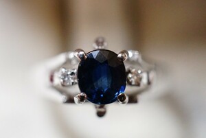 120 天然サファイア ダイヤモンド リング 指輪 ヴィンテージ アクセサリー アンティーク 天然石 色石 宝石 カラーストーン 装飾品