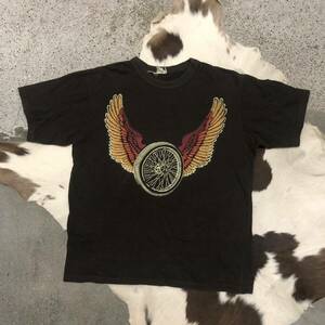 FREEWHEELERS フリーホイーラーズ TEE「FREEDOM」JET BLACK (ブラウン系) プリント ライトウェイト Tシャツ XS~S相当