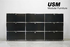 632 極美品 USM Haller system (ハラー) 3段 3列 キャビネット ブラック サイドボード モジュラー収納 ドロップダウンドア ドロアー