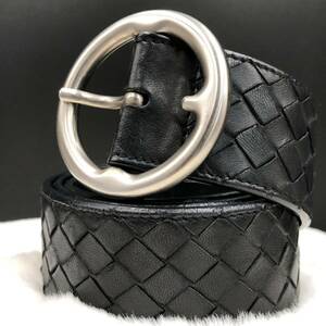 【美品】Bottega Veneta ボッテガヴェネタ ベルト イントレチャート 編み込み レザー 本革 ブラック 黒 通勤 ビジネス メンズ 85サイズ