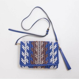 ANYA HINDMARCH◆アニヤ ハインドマーチ　美品Neeson Zig Zag Cross Body　メッシュレザーショルダーバッグ　ブルー系　保存袋入り