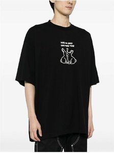 VETEMENTS Kissing Bunnies プリント コットン Tシャツ オーバーサイズ 半袖 ユニセックス 兎 ブラック 夏 トップス Lサイズ