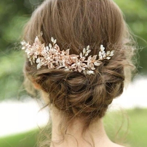ローズゴールド ヘッドドレス ウェディング ピンク 結婚式 ヘアアクセサリー 髪飾り ブライダルアクセサリー　ウェディング アクセサリー 