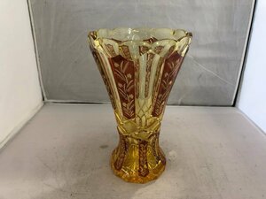 【BOHEMIA　LEAD CRYSTAL＆KALI GLASS】ボヘミアガラス　花瓶　イエロー系　SY02-F91
