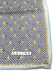 CELINE　セリーヌ　スカーフ　ハンカチ　チェーン　編み込み柄　コットン　48×48