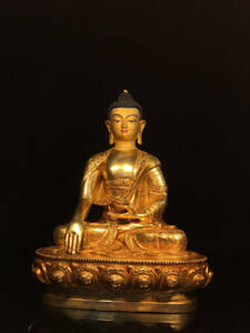 ▽鴻▽ 銅製 塗金 釋迦牟尼像 置物 古賞物 中国古玩 中国古美術