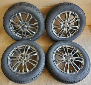 ◎A2396 ☆7ｍｍ山■2022年■WEDS Velva ■15x5.5 PCD 100 x 4H +42■スタッドレス■GOODYEAR Ice Navi■175/65R15■アクア ヴィッツ