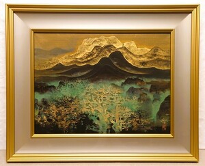 真作保証 平川敏夫「樹峡」日本画 12号 共シール 金泥 豪華絢爛 創画会創立会員 樹のシリーズ 逸品