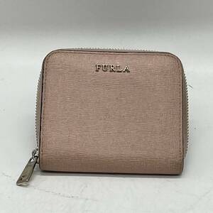 KO1880□FURLA フルラ 2つ折り 財布 BABYLON バビロン レザー ピンク ラウンドジップ コンパクトウォレット