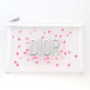 新品未使用 大人気 DIOR 正規ノベルティ ホワイト 花びら メッシュポーチ 小物入れ クリスチャン ディオール シルバー ファスナー 非売品