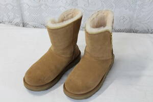 【0229A】(544) UGG FLORENCE ムートンブーツ 23cm ジップアップ 1013165 ライトブラウン ベージュ アグ スエード 中古現状品