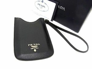 ■新品■未使用■ PRADA プラダ 1N1552 サフィアーノレザー iPodケース iPodカバー レディース メンズ ブラック系 AT0603
