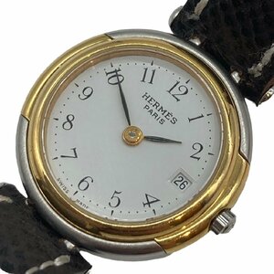 1円 エルメス ウィンザー QZ 白文字盤 社外ベルト デイト 腕時計