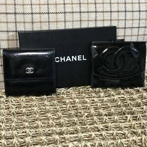 CHANELシール付きシャネル ココマーク パテントレザー 二つ折り 財布 2点セット本物￥500から