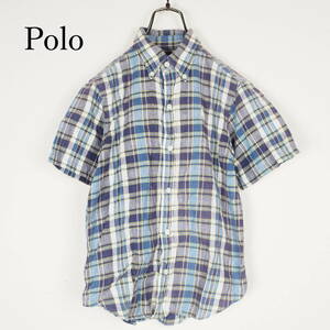 L0504*Polo*ポロ*メンズシャツ*サイズ130*青×紫チェック*