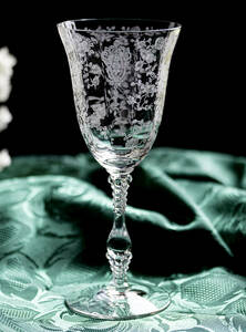 豪華 ケンブリッジグラス エレガント ローズポイント 薔薇 エッチング クリスタル ゴブレット シャンパン ワイングラス アンティーク バラ