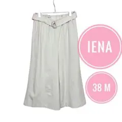 IENA ハイウエストワイドパンツ ベルト付き ウエストゴム ライトグレーM