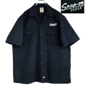 5673/Dickies 半袖 ワークシャツ Lサイズ Snap-on TOOLS刺繍入り スナップオン●洗濯プレス済●ネコポス可●ディッキーズ 古着