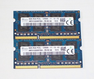 ◆SKhynix製 PC3L-12800 (DDR3L-1600) 16GB（8GB×2枚）完動品 即決！★送料120円！