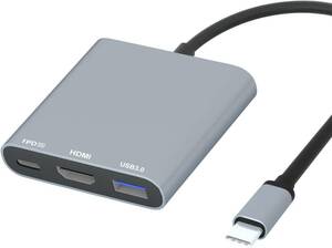 HDMI Type C変換アダプター 4K@30Hz HDMI+USB3.0+65W TYPE-C 出力給電(Gray)