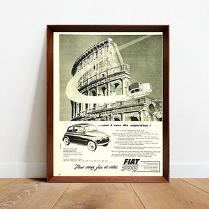 フィアット 500 コロッセオ 広告 ポスター 1960年代 フランス ヴィンテージ 雑誌 【額付】