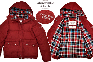 A-4115★Abercrombie&Fitch アバクロンビー&フィッチ★赤 シルクの様なピーチスキン フーディ ダウンジャケット ジャンパー パーカー Ｌ