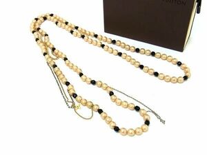 1円 LOUIS VUITTON ルイヴィトン パール ロングネックレス アクセサリー レディース ライトベージュ系×ブラック系 AY1145