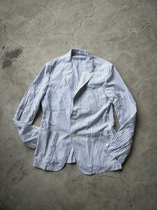 AD2008【美品】COMME des GARCONS homme 3b ストライプジャケット M コムデギャルソン 日本製 サマージャケット シャツ 長袖 ブレザー CDG