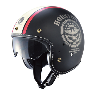 ヒューストン HTVH-2021 インナーバイザーヘルメット F(57-59cm) ブラック/アイボリー/レッド (パイロットタイプヘルメット)