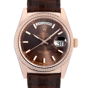ロレックス デイデイト 118135 チョコレートブラウン ランダム番 中古 メンズ 腕時計