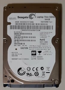 4494 2.5インチ SATA内蔵 SSHD ハードディスク 500GB Seagate ST500LM000-SSHD-8GB 7mm 5400rpm 正常 使用1315時間 ハイブリッドHD Mac/Win