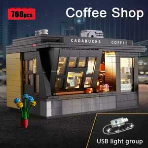 最安値[新作] LEGO互換 LEGO風 ストリート コーヒースタンド・カフェ USBライト付属 768ピース / スタバ