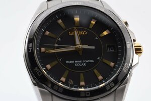 稼働品 セイコー デイト ラウンド ブラックフェイス 7B42-0AH0 ソーラー電波時計 メンズ 腕時計 SEIKO