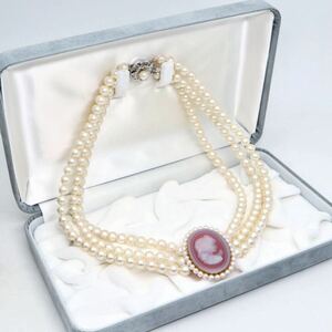 豪華!!箱付き!!◆K18/silver カメオ/アコヤ本真珠ネックレス◆A 約72.5g 約40.0cm パール pearl necklace jewelry ジュエリー EC1/EC1