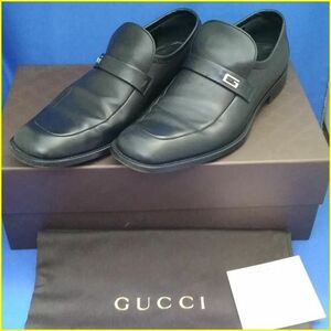 【USED/売切り】 GUCCI/グッチ 132522 ローファー ドレスシューズ サイズ 6.5D ブラックレザー/黒色/革靴/ビジネスシューズ/Italy製