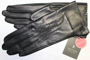 LV-46　新品本物即決　羊革手袋　ランバン　LANVIN　日本製　21cm　ラムレザーグローブ　有名ブランド　ブラック黒　女性用　レディース