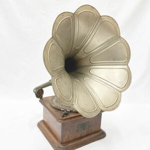 NIPPONOPHONE ニッポノホン　日本蓄音器商会 アンティーク 蓄音機 手巻き式　日本製　ラッパ径約53cm 昭和レトロ　追加写真有り　01-0228