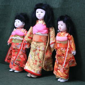 あ//A7232 　古い日本人形　市松人形　３体まとめて　日本人形　雛祭り