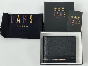 (J01441) 新品 ダックス DAKS GWSS20071 カウレザー 二つ折り財布 / 小銭入れなし メンズ ブラック
