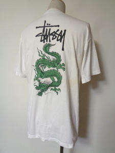 90s 80s ビンテージ USA製【STUSSY】 ドラゴン バックプリント Tシャツ 黒タグ ステューシー アメリカ製 龍