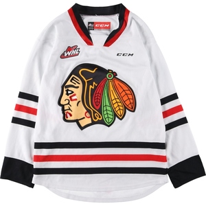 古着 CCM NHL CHICAGO BLACKHAWKS シカゴブラックホークス Vネック メッシュ ゲームシャツ ホッケーシャツ カナダ製 メンズS /eaa432848