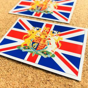 □_イギリス国旗+国章ステッカー【2枚セット】□ユニオンジャック 屋外耐候 耐水 防水 英国 紋章 かっこいい EM EU