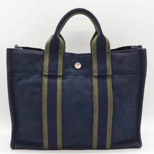 エルメス ハンドバッグ フールトゥPM ネイビー系 キャンバス B+ランク HERMES 中古 六甲道店